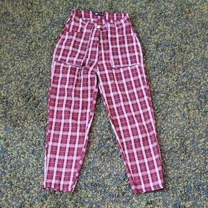 Missguided Red Plaid Cropped Pants